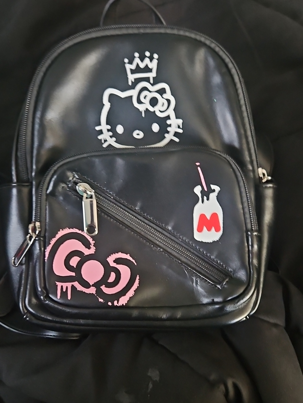 Hello Kitty Style Black Backpack with Pink Accents